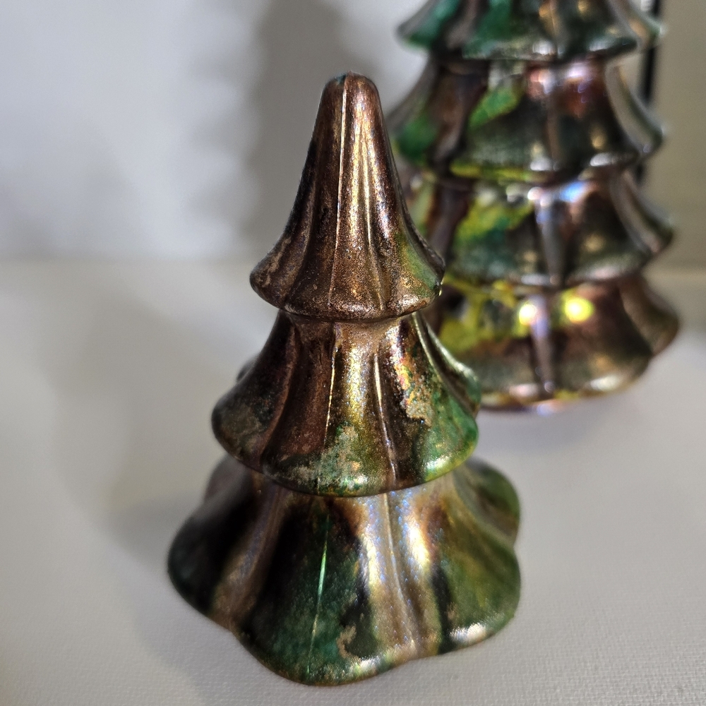 4 HANDCRAFTED Upcycled Green Brown Holiday Trees HANDPAINTED Tabletop Art Decor - Picture 8 of 15